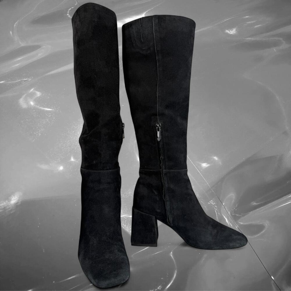 Sam Edelman black suede knee high boots block heel size 6.5